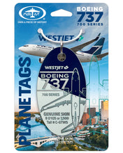 Load image into Gallery viewer, Blue and White  West Jet Upcycled Plane Tag